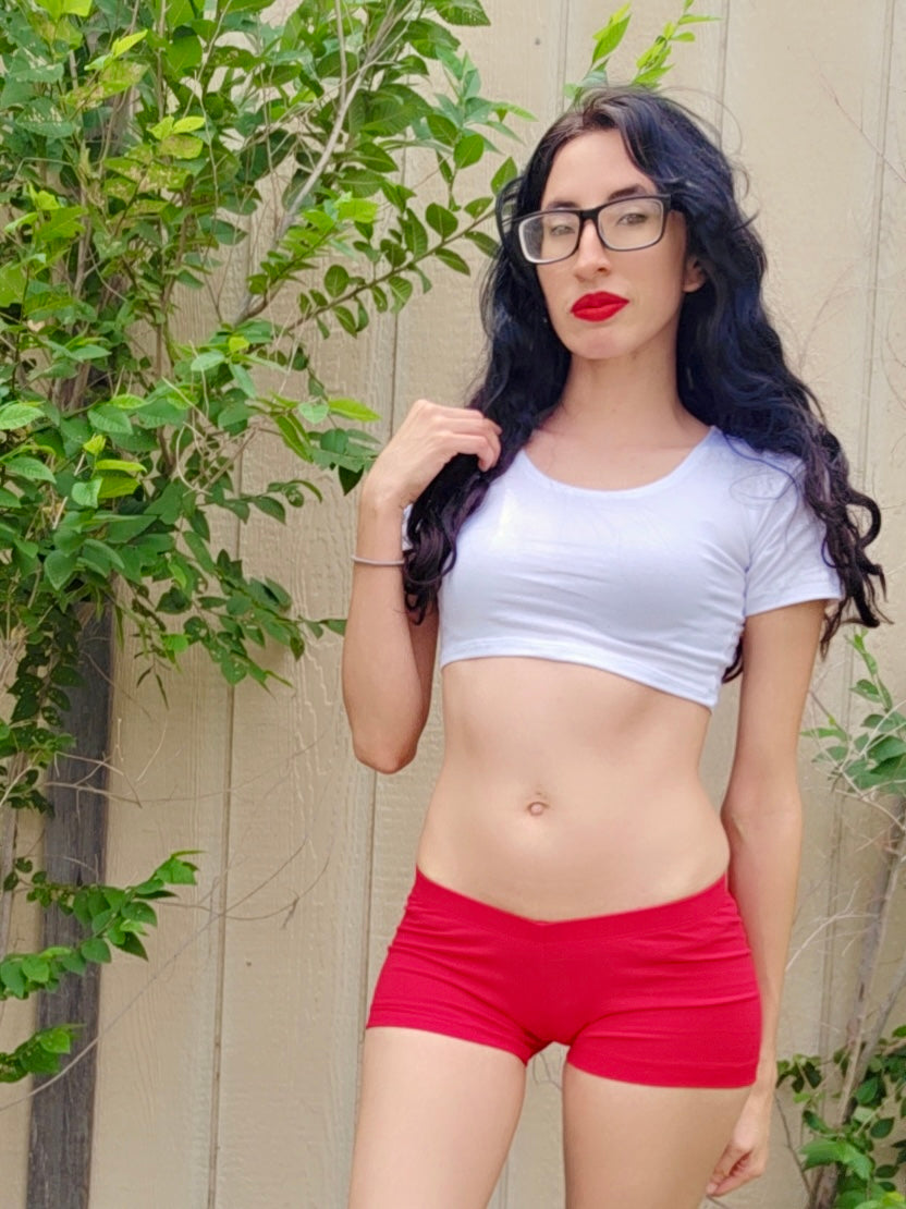 White Short Sleeve Form-Fitting Crop Top / Made in USA