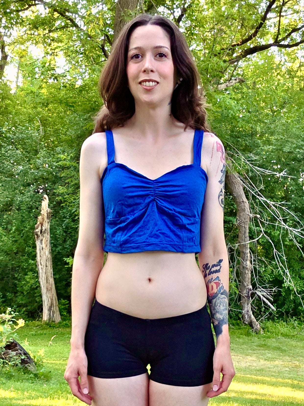 Blue Spaghetti Lasagna Crop Tank Top / Made in USA