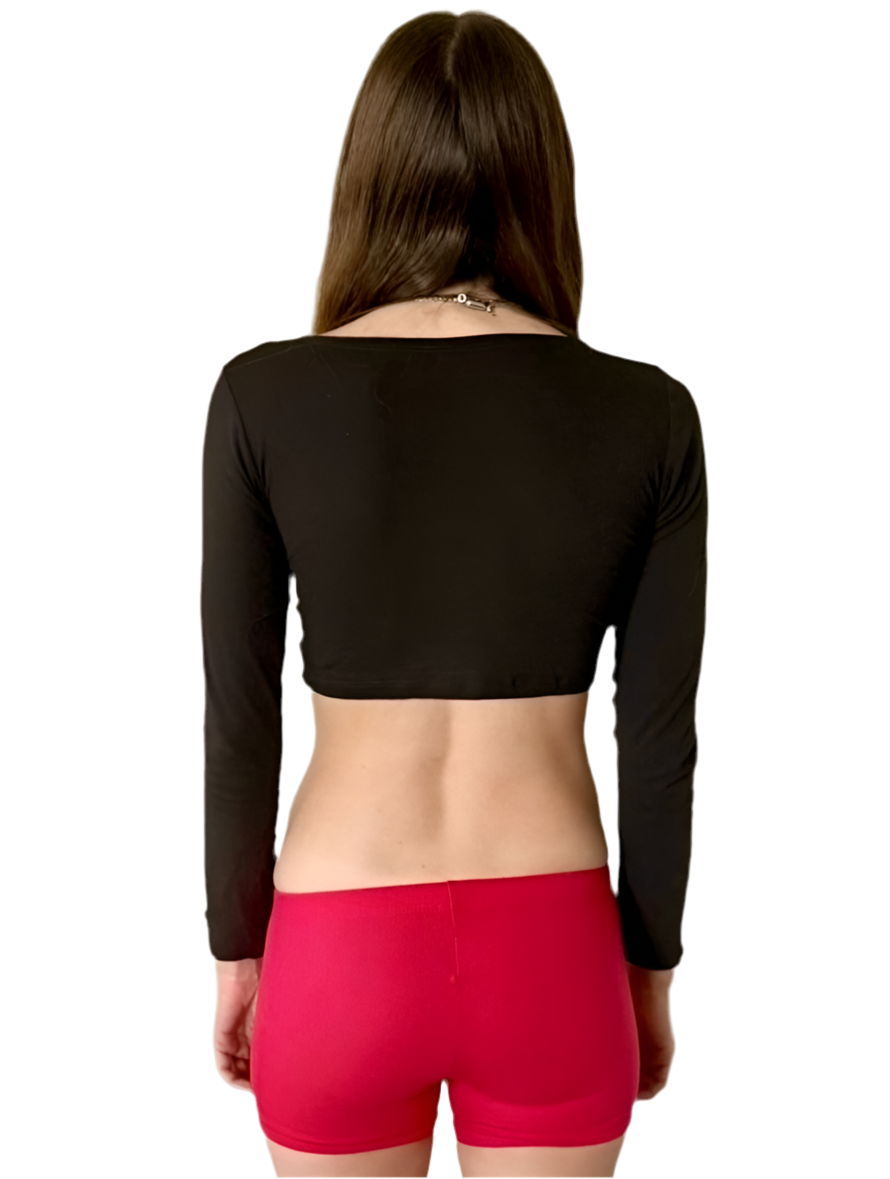 Black Long Sleeve Form-Fitting Crop Top / Made in USA