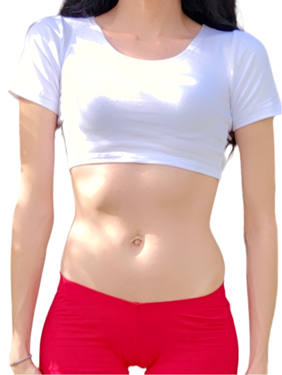 White Short Sleeve Form-Fitting Crop Top / Made in USA