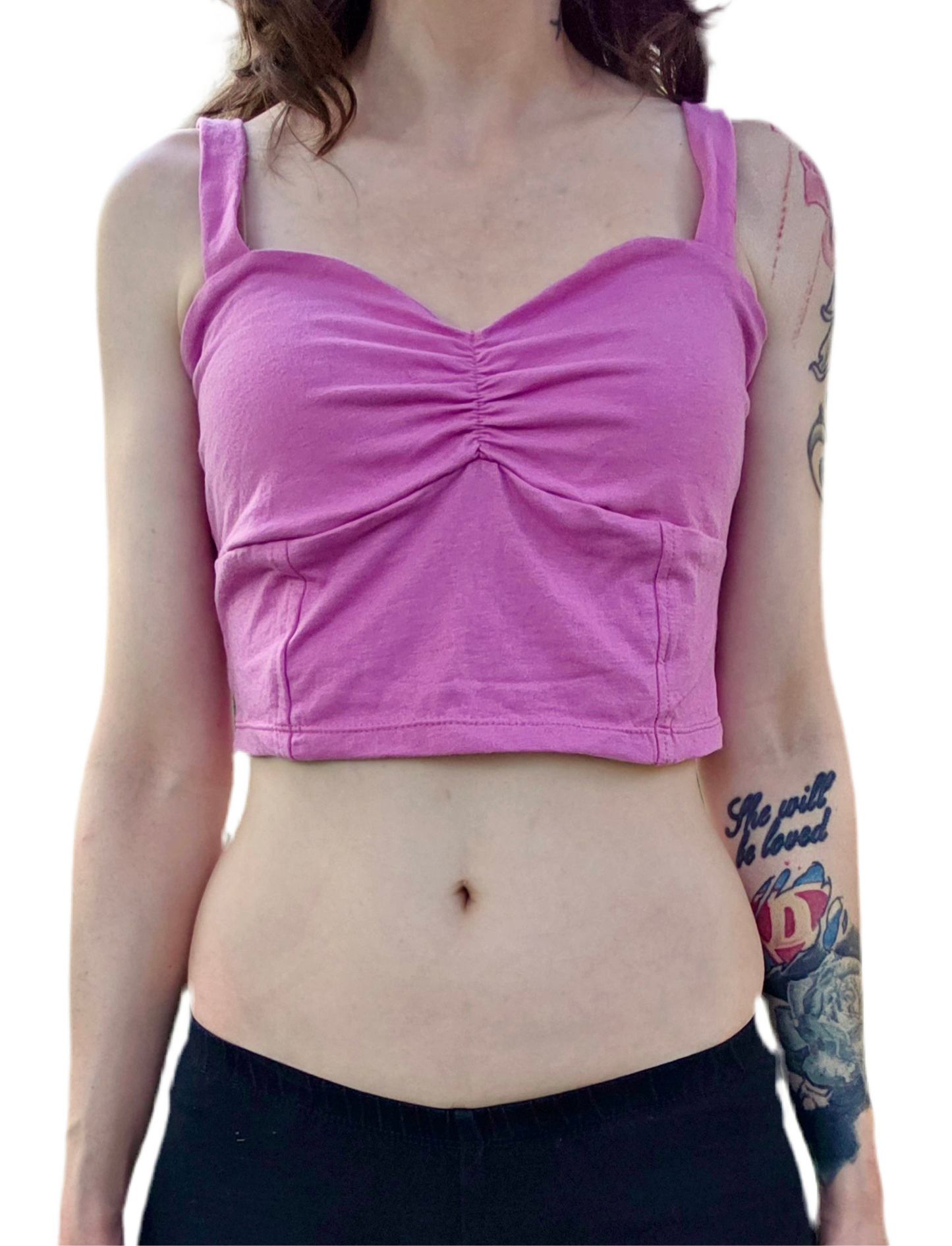 Pink Spaghetti Lasagna Crop Tank Top / Made in USA