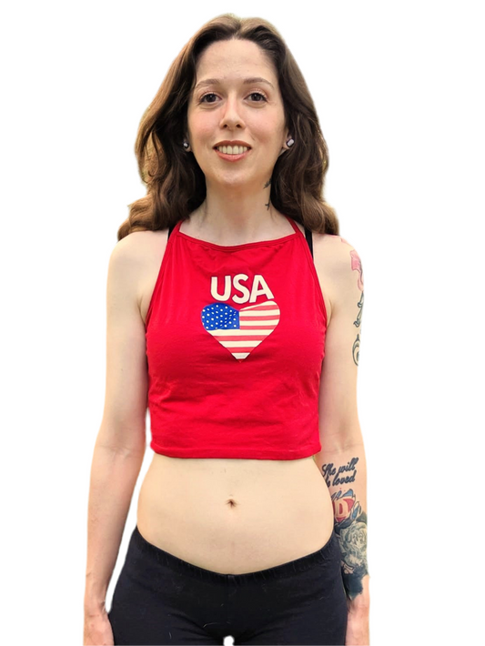 USA Heart Red Halter Crop Top / Made in USA