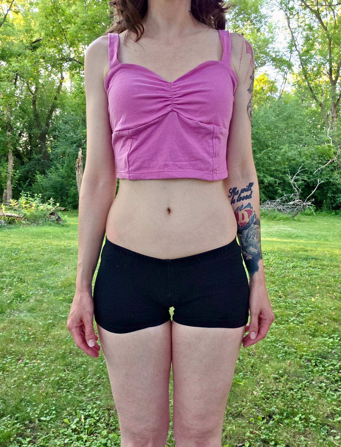 Pink Spaghetti Lasagna Crop Tank Top / Made in USA