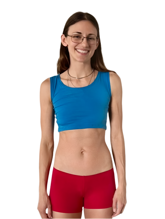 Blue Form-Fitting Crop Tank Top / Made in USA