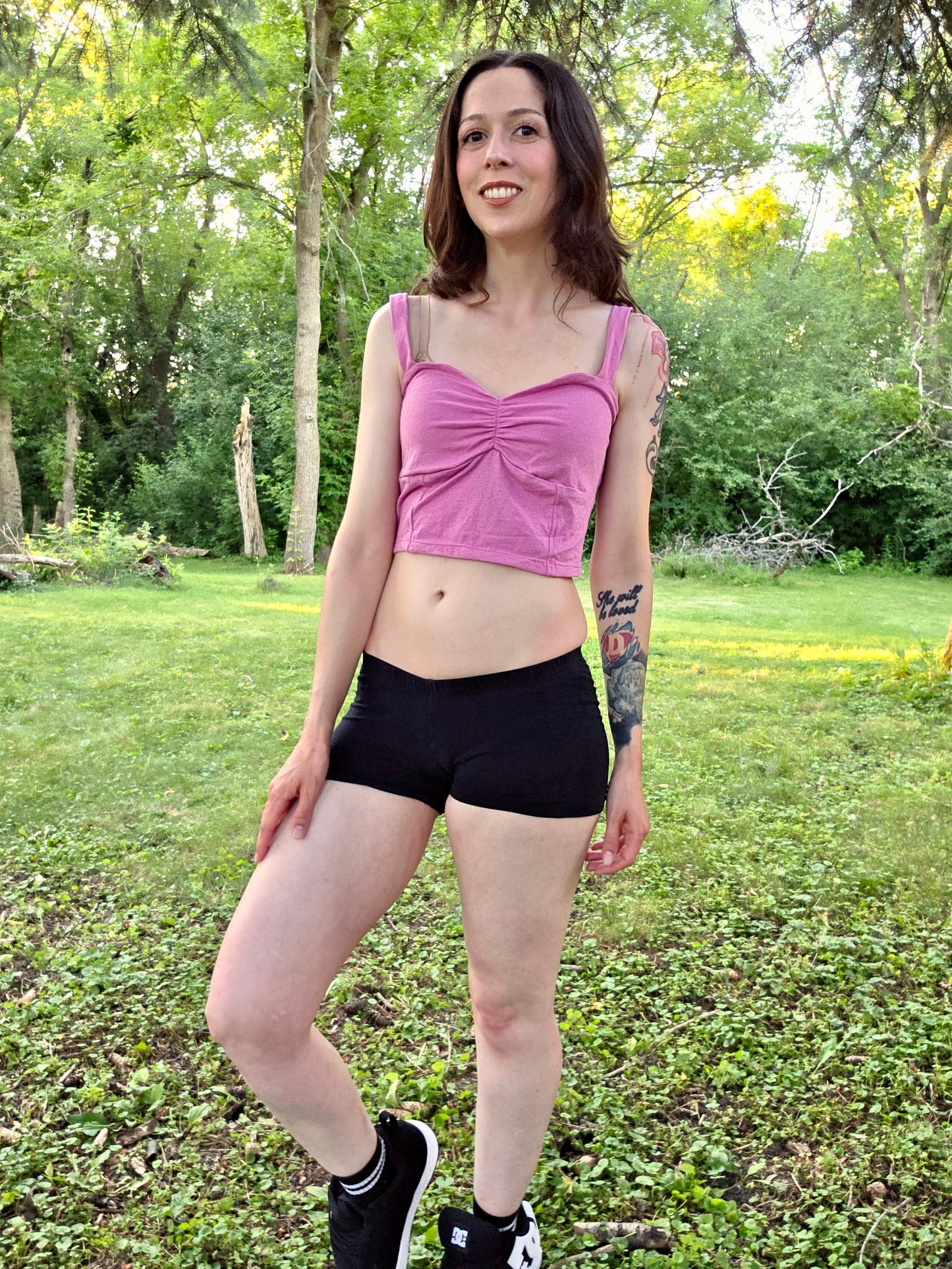 Pink Spaghetti Lasagna Crop Tank Top / Made in USA