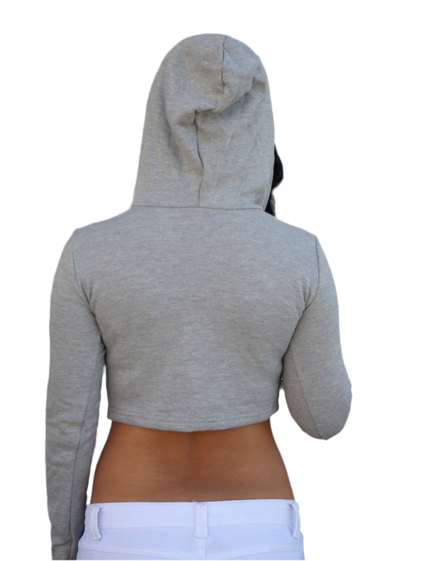 USA Light Gray Long Sleeve Crop Top Hoodie / Made in USA