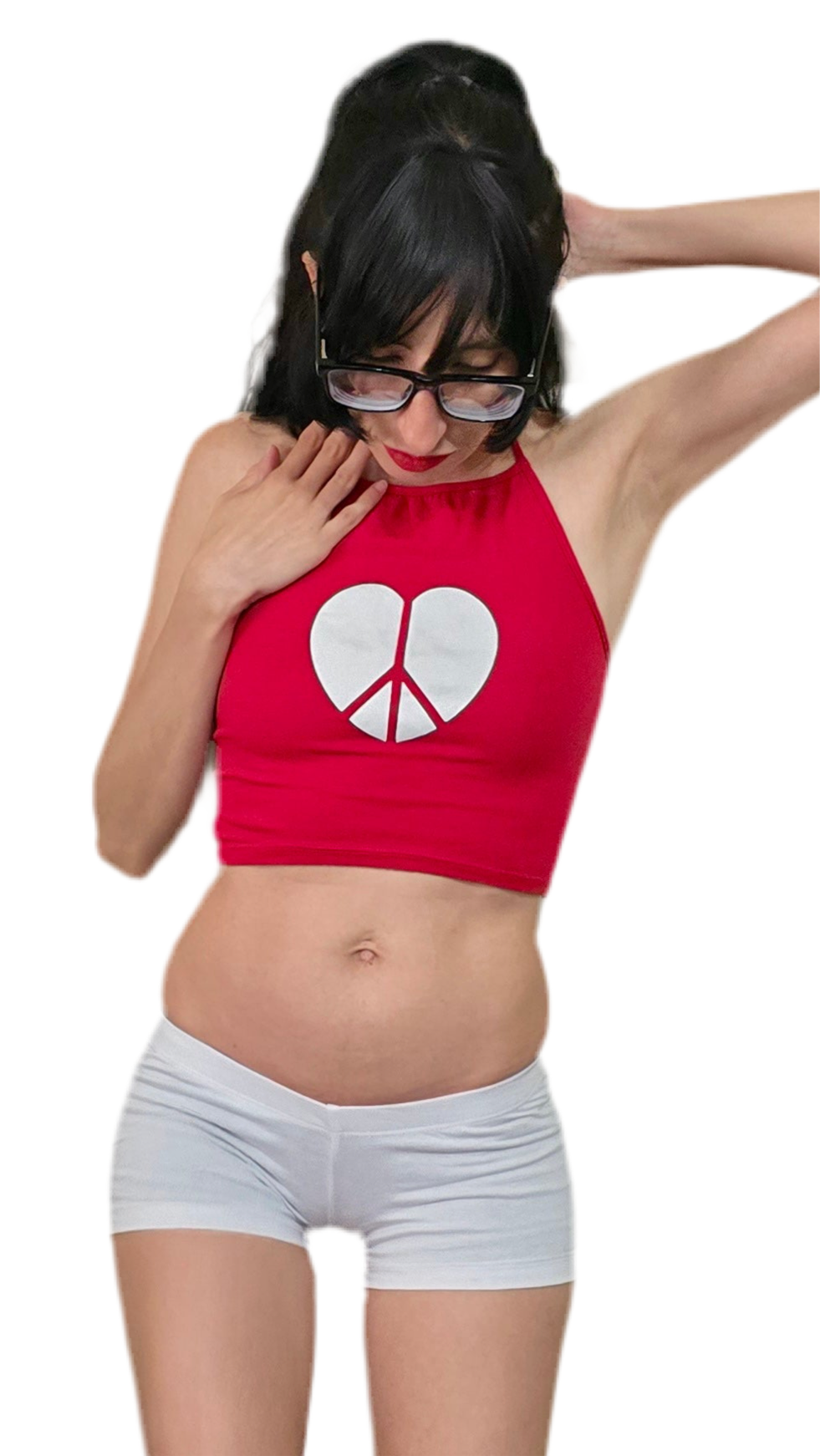 Peace and Love Peace Sign Heart Red Halter Crop Top / Made in USA