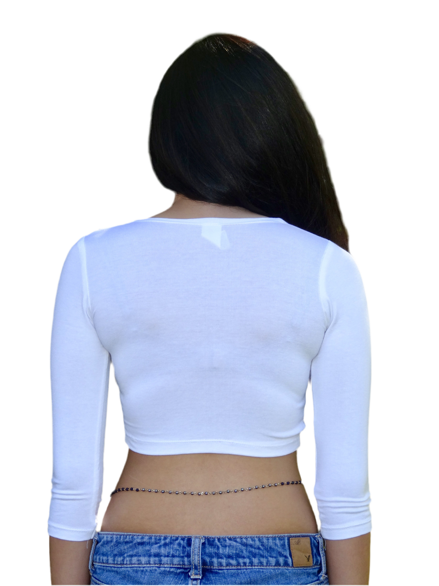 White 3/4 Sleeve Form-Fitting Crop Top / Made in USA