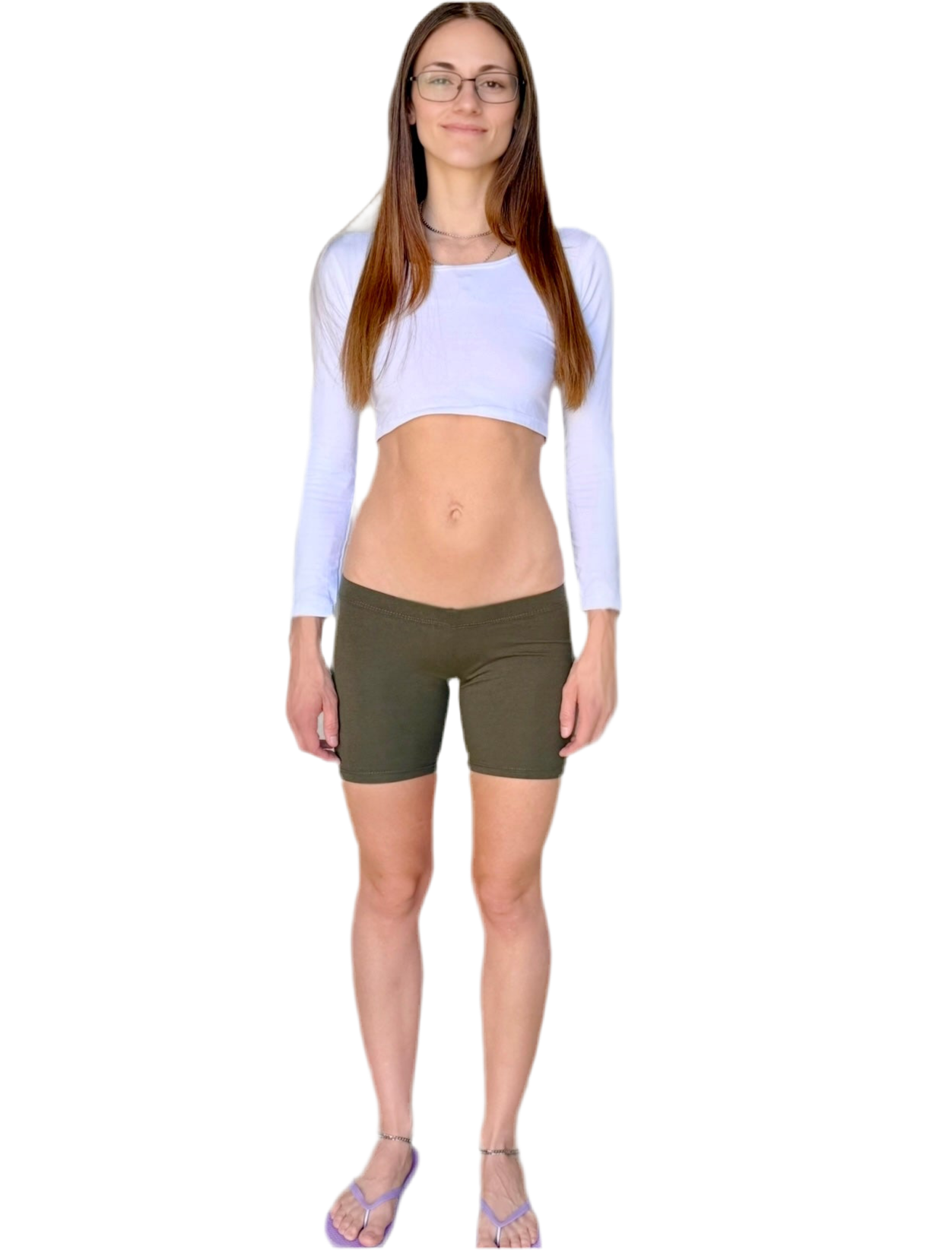 Ultra Low Rise / Super Low Rise Olive Green Not So Short Mid Thigh Yoga Shorts/ Made in USA