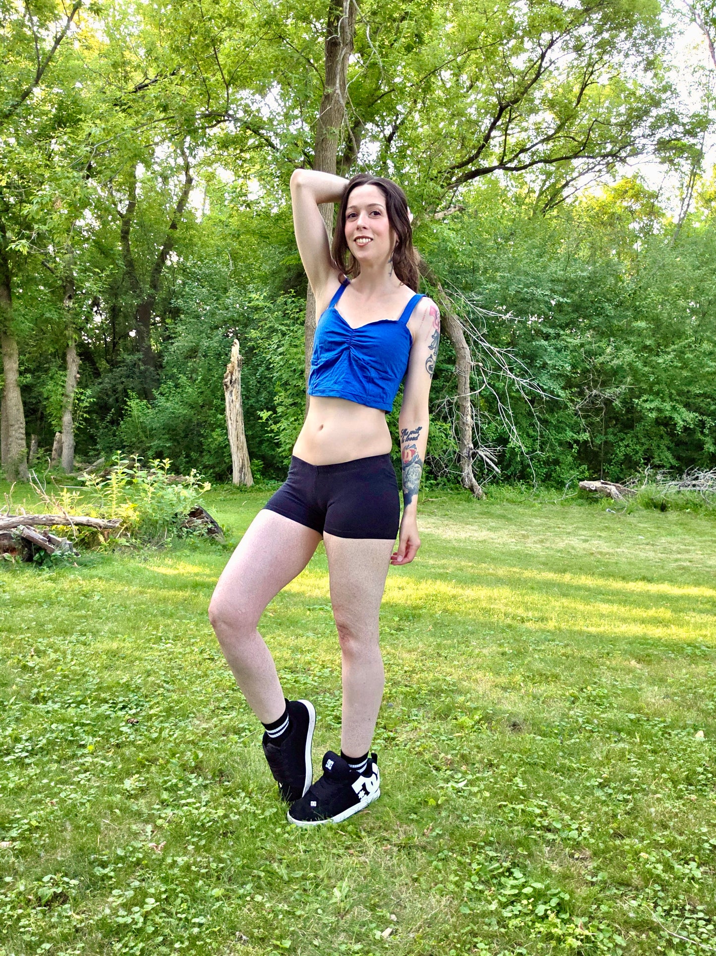 Blue Spaghetti Lasagna Crop Tank Top / Made in USA
