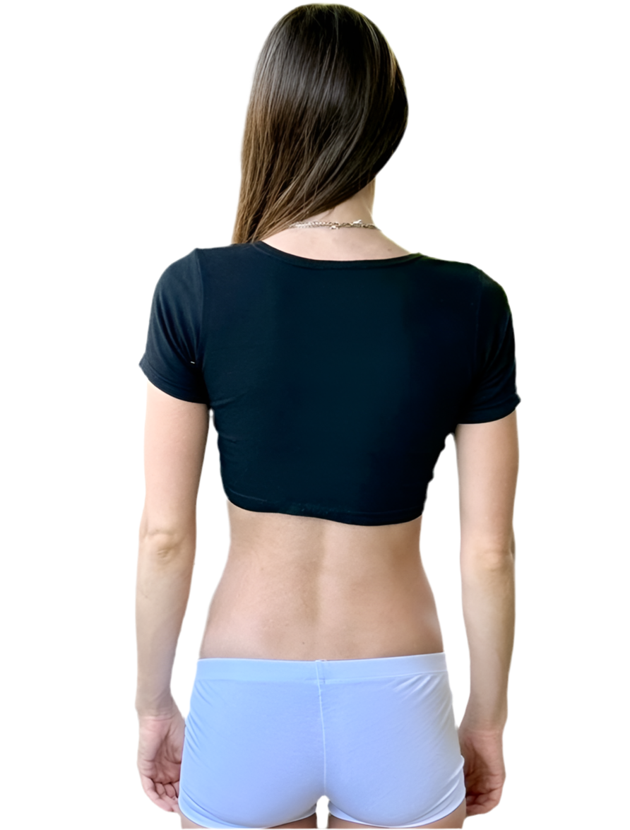 Black Short Sleeve Form-Fitting Crop Top / Made in USA
