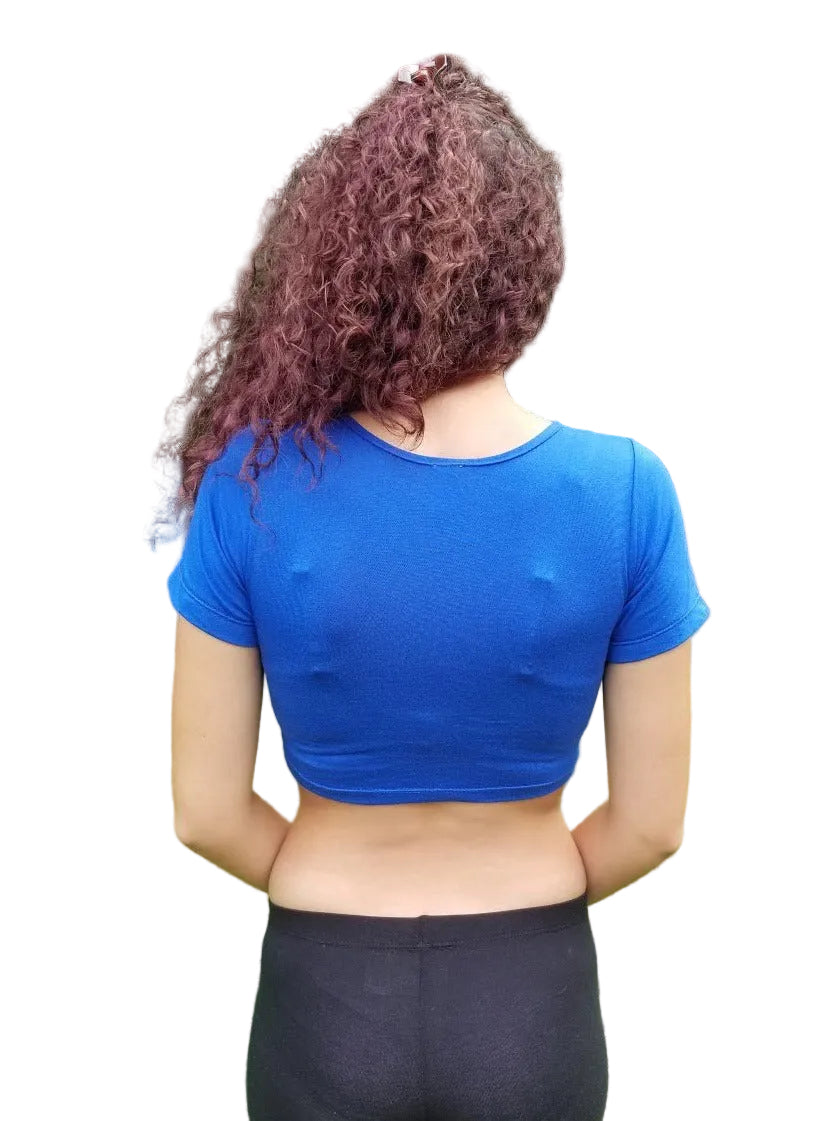 Blue Short Sleeve Form-Fitting Crop Top / Made in USA