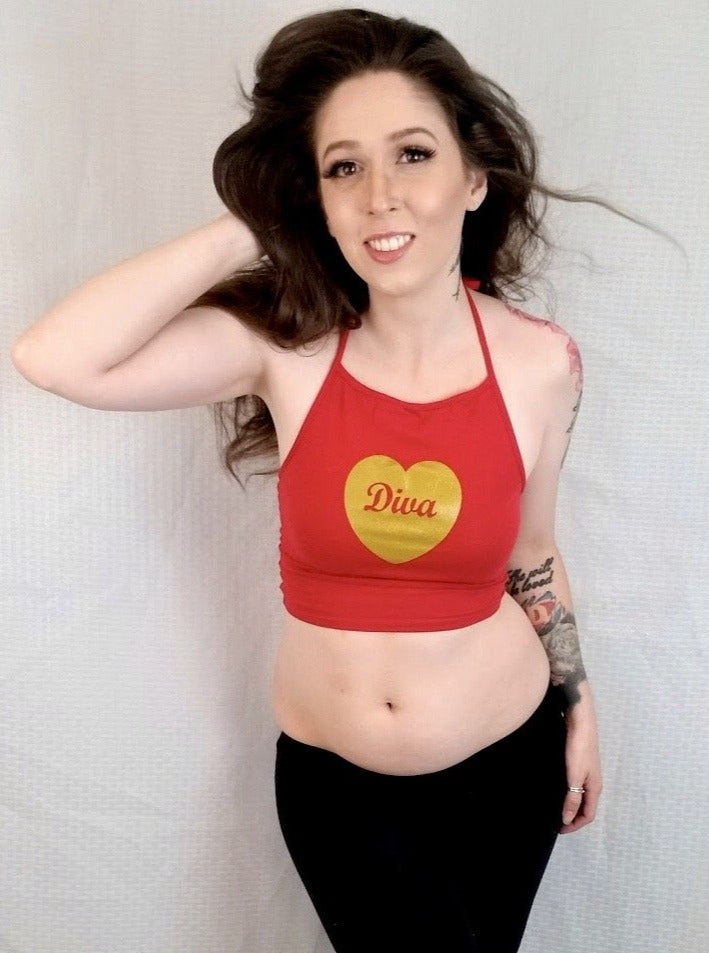 Diva Love Red Heart Halter Crop Top / Made in USA