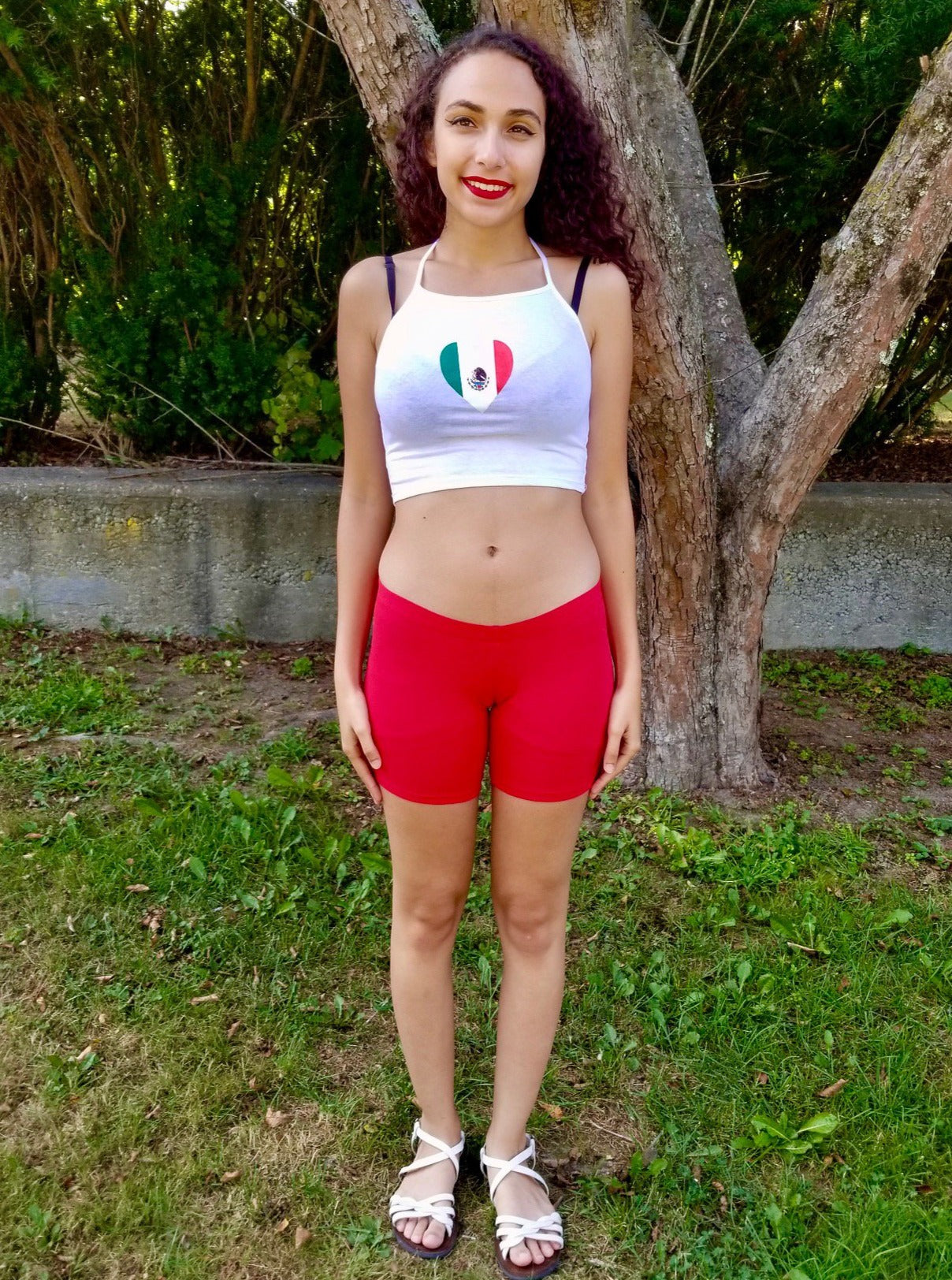 Ultra Low Rise / Super Low Rise Red Not So Short Mid Thigh Yoga Shorts/ Made in USA