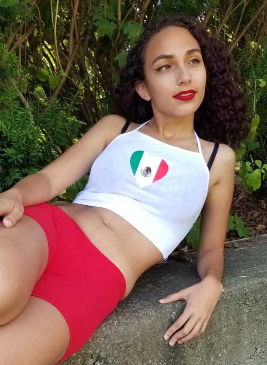 Mexico Heart White Halter Crop Top / Made in USA