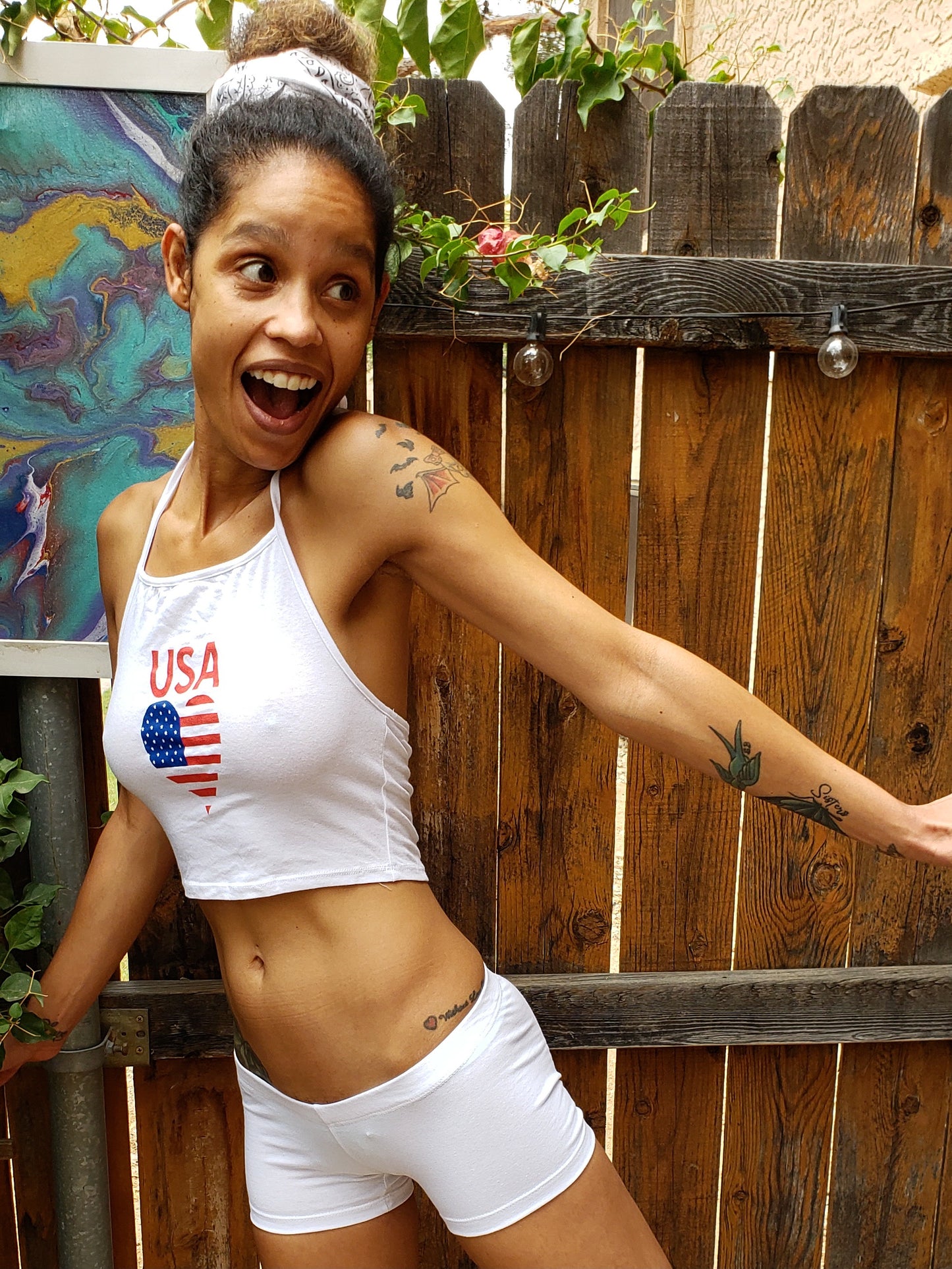 USA Heart White Halter Crop Top / Made in USA
