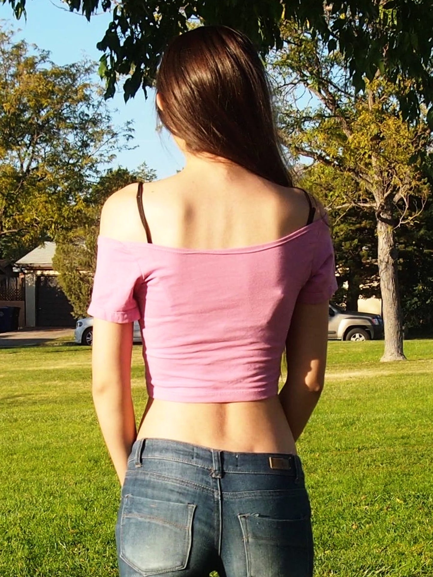 Pink Open Neck Off Shoulder Short Sleeve Crop Top