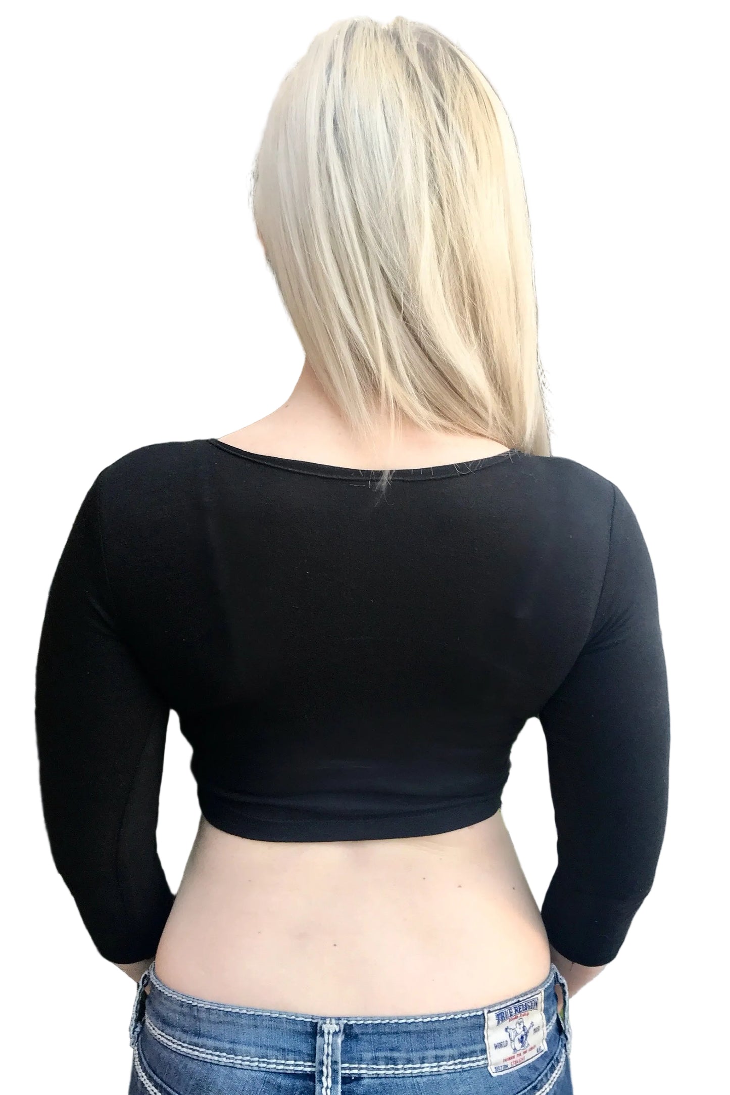 Black 3/4 Sleeve Form-Fitting Crop Top