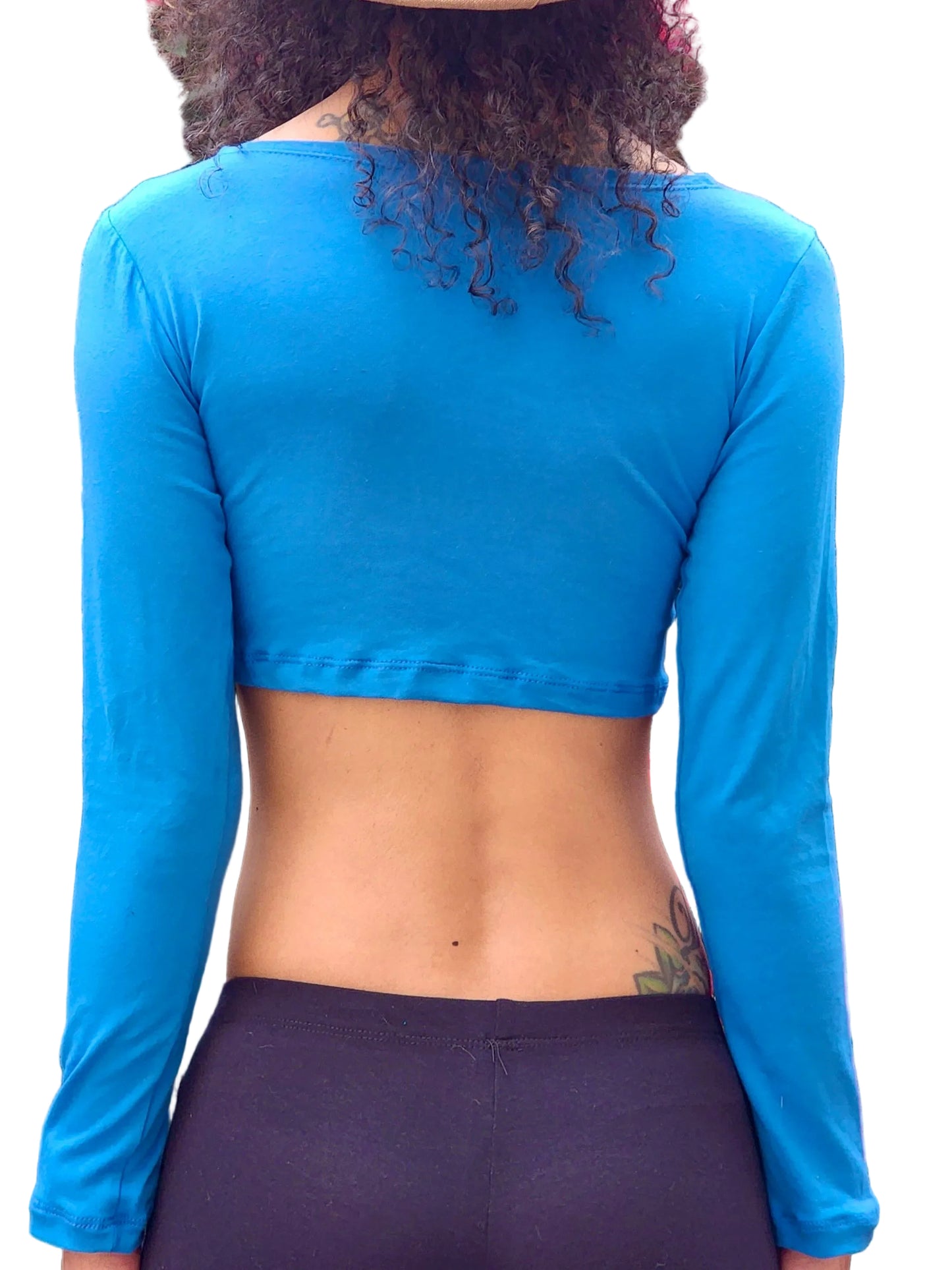 Blue Long Sleeve Form-Fitting Crop Top / Made in USA