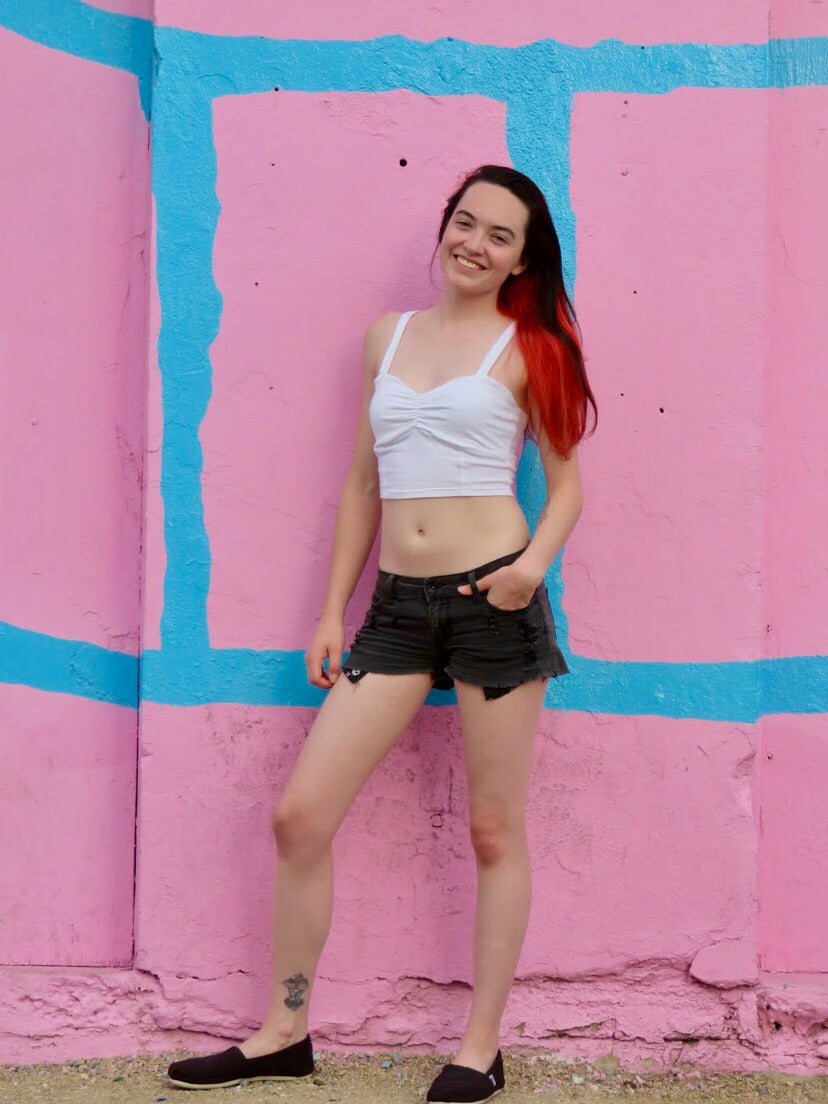 White Spaghetti Lasagna Crop Tank Top / Made in USA