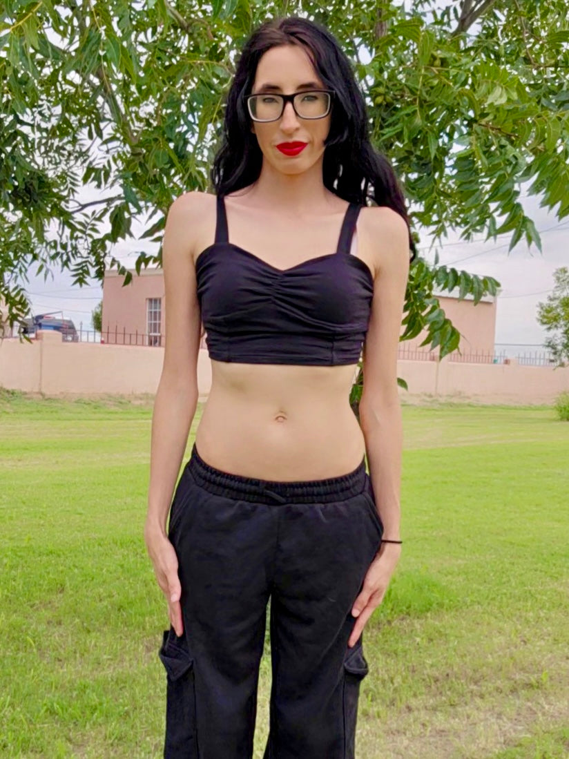Black Spaghetti Lasagna Crop Tank Top / Made in USA
