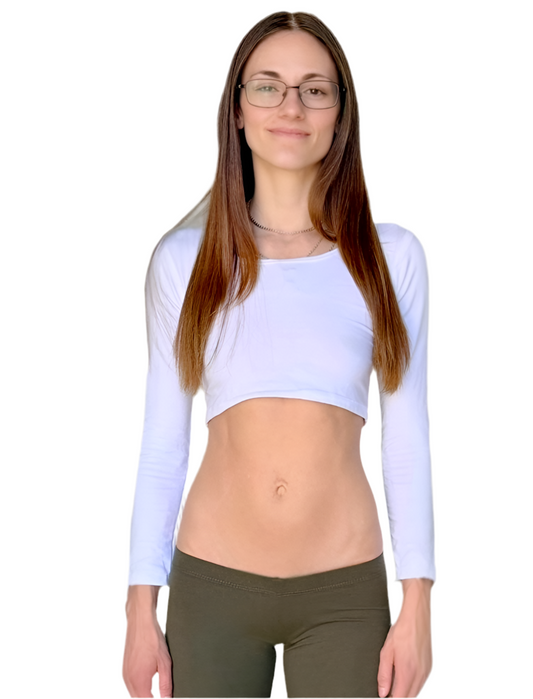White Long Sleeve Form-Fitting Crop Top / Made in USA