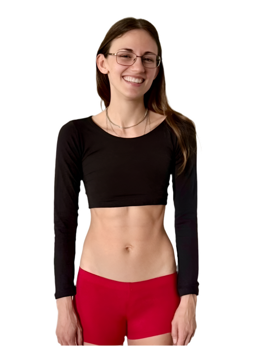 Black Long Sleeve Form-Fitting Crop Top / Made in USA