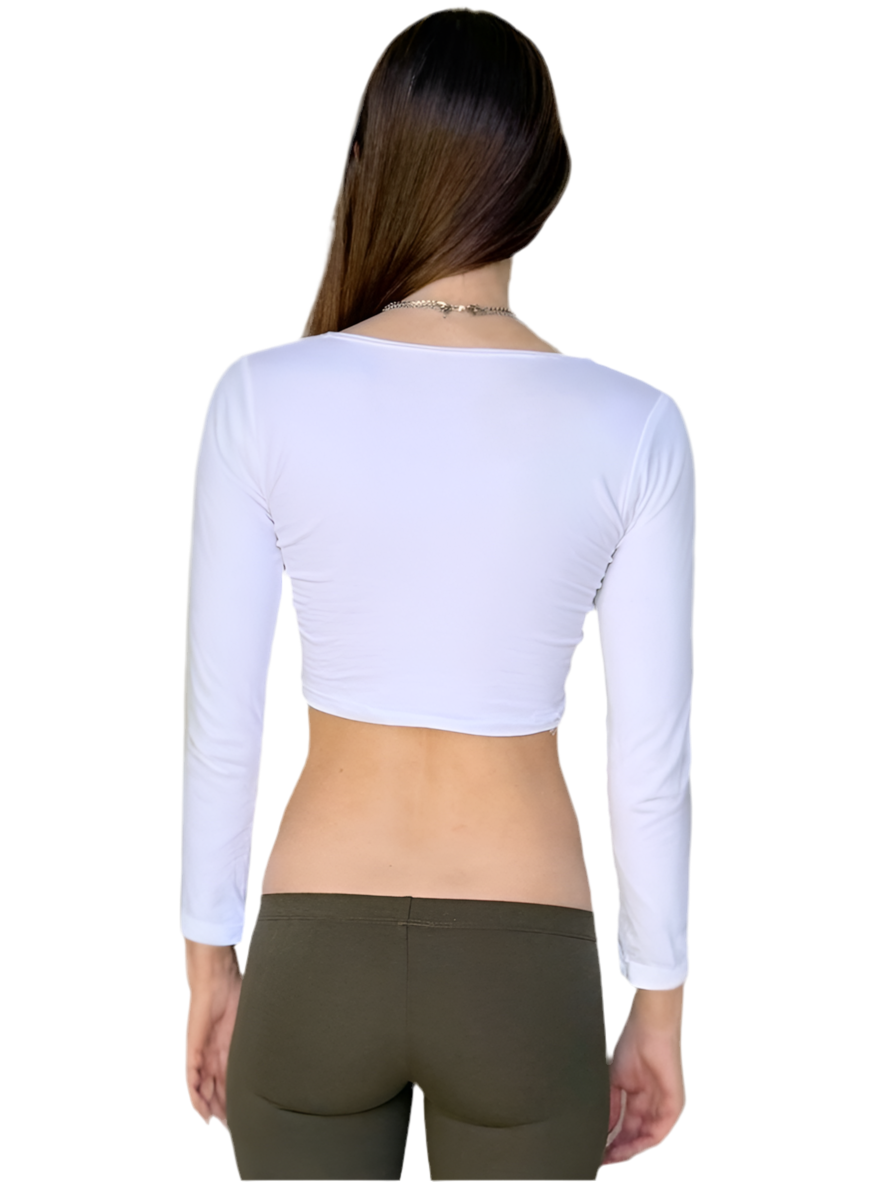 White Long Sleeve Form-Fitting Crop Top / Made in USA