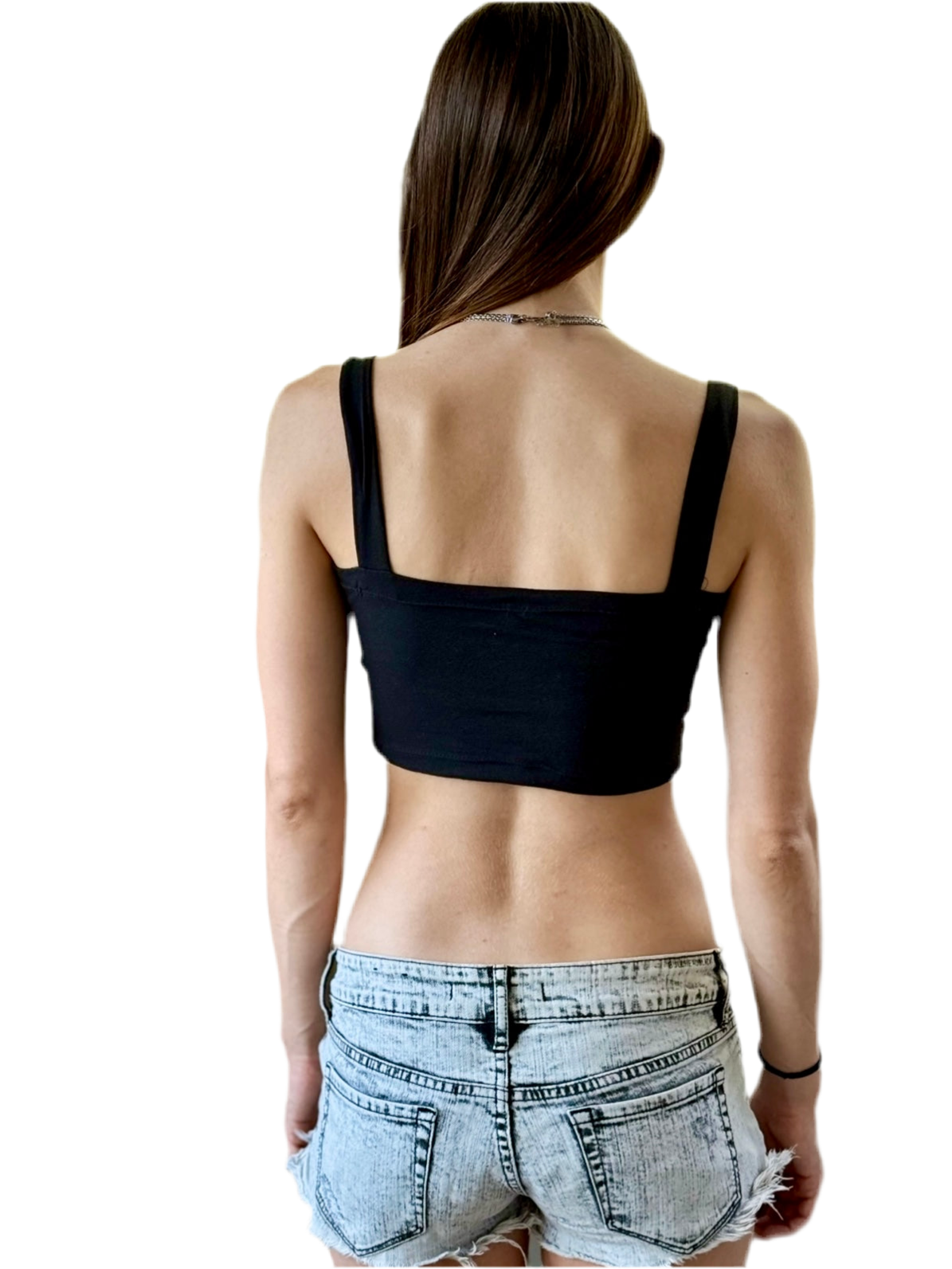 Black Spaghetti Lasagna Crop Tank Top / Made in USA