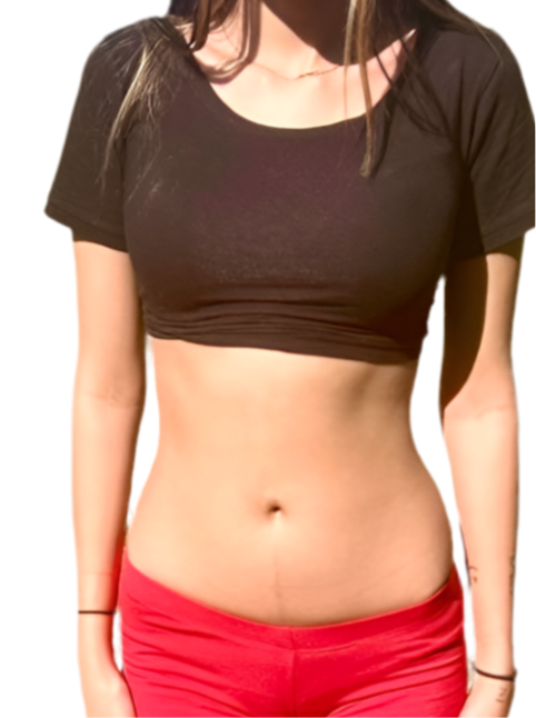 Black Form-Fitting Crop Tank Top / Made in USA