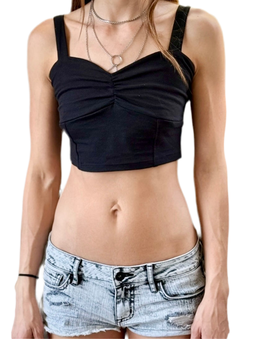 Black Spaghetti Lasagna Crop Tank Top / Made in USA