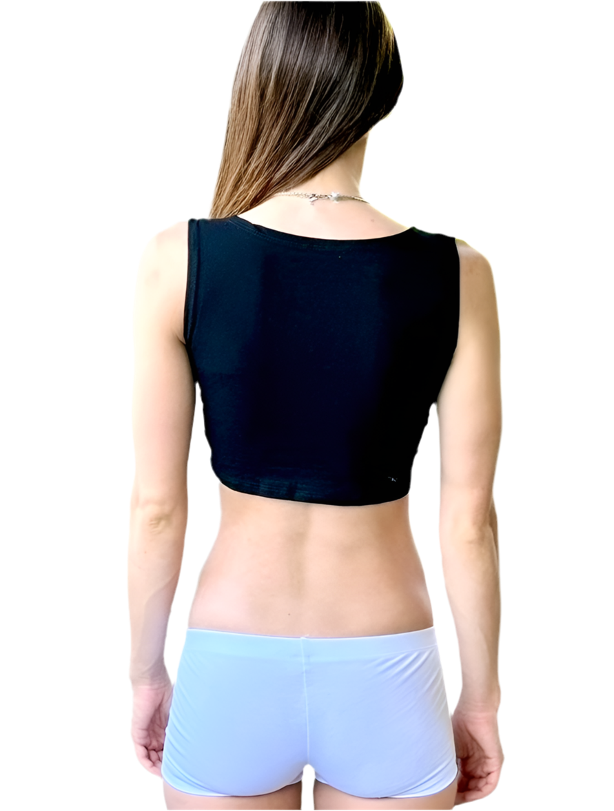 Black Form-Fitting Crop Tank Top / Made in USA