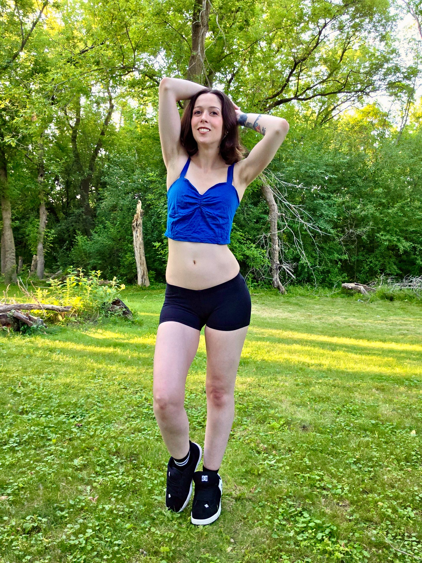 Blue Spaghetti Lasagna Crop Tank Top / Made in USA
