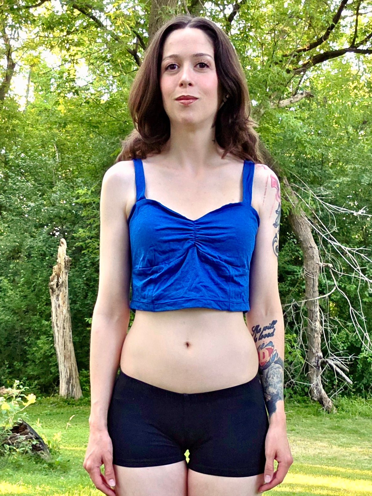 Blue Spaghetti Lasagna Crop Tank Top / Made in USA