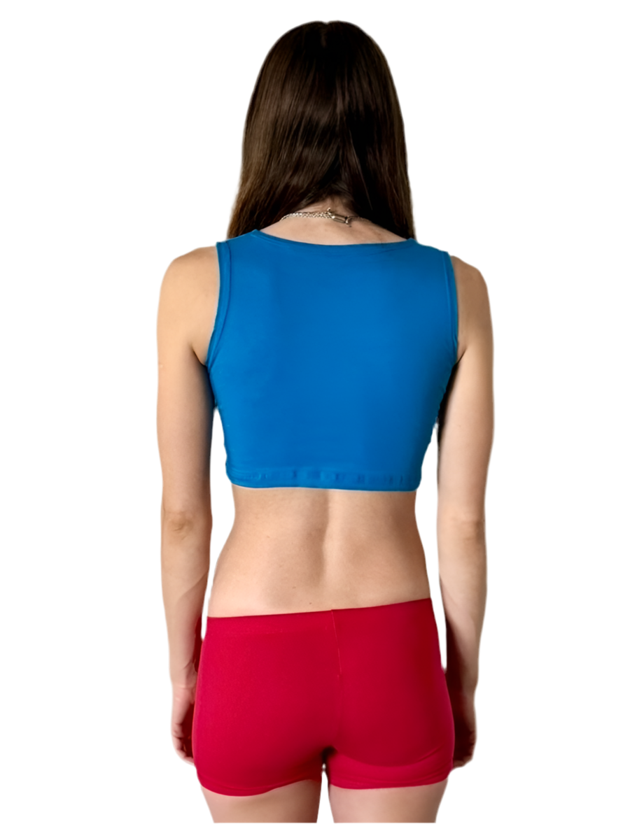 Blue Form-Fitting Crop Tank Top / Made in USA