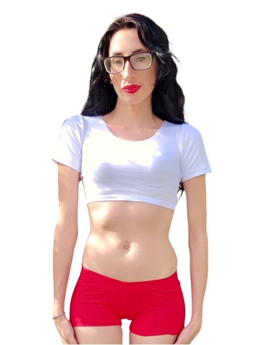 White Short Sleeve Form-Fitting Crop Top / Made in USA