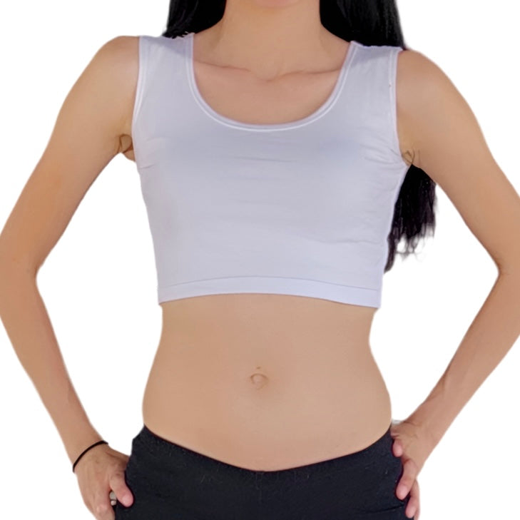 White Form-Fitting Crop Tank Top / Made in USA