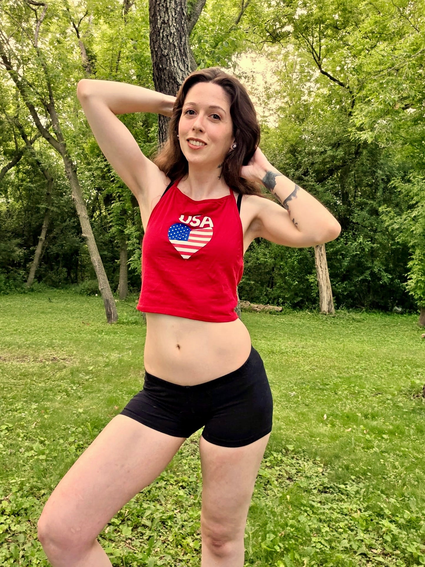 USA Heart Red Halter Crop Top / Made in USA
