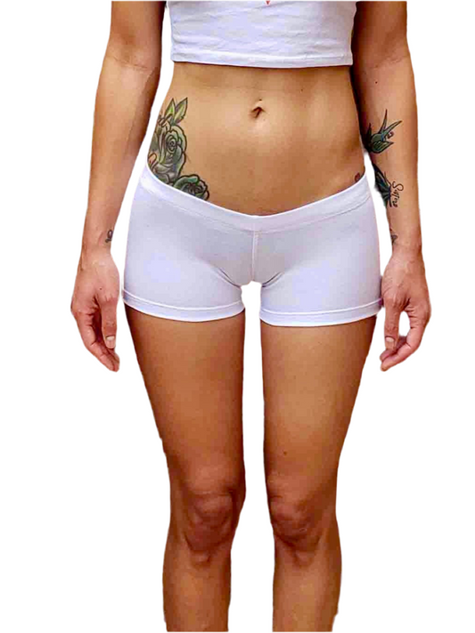 Ultra Low Rise / Super Low Rise White Yoga Shorts/ Made in USA
