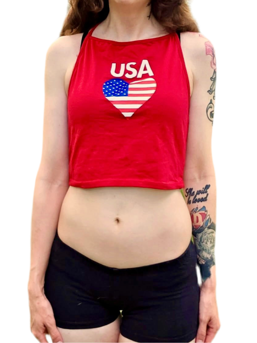 USA Heart Red Halter Crop Top / Made in USA