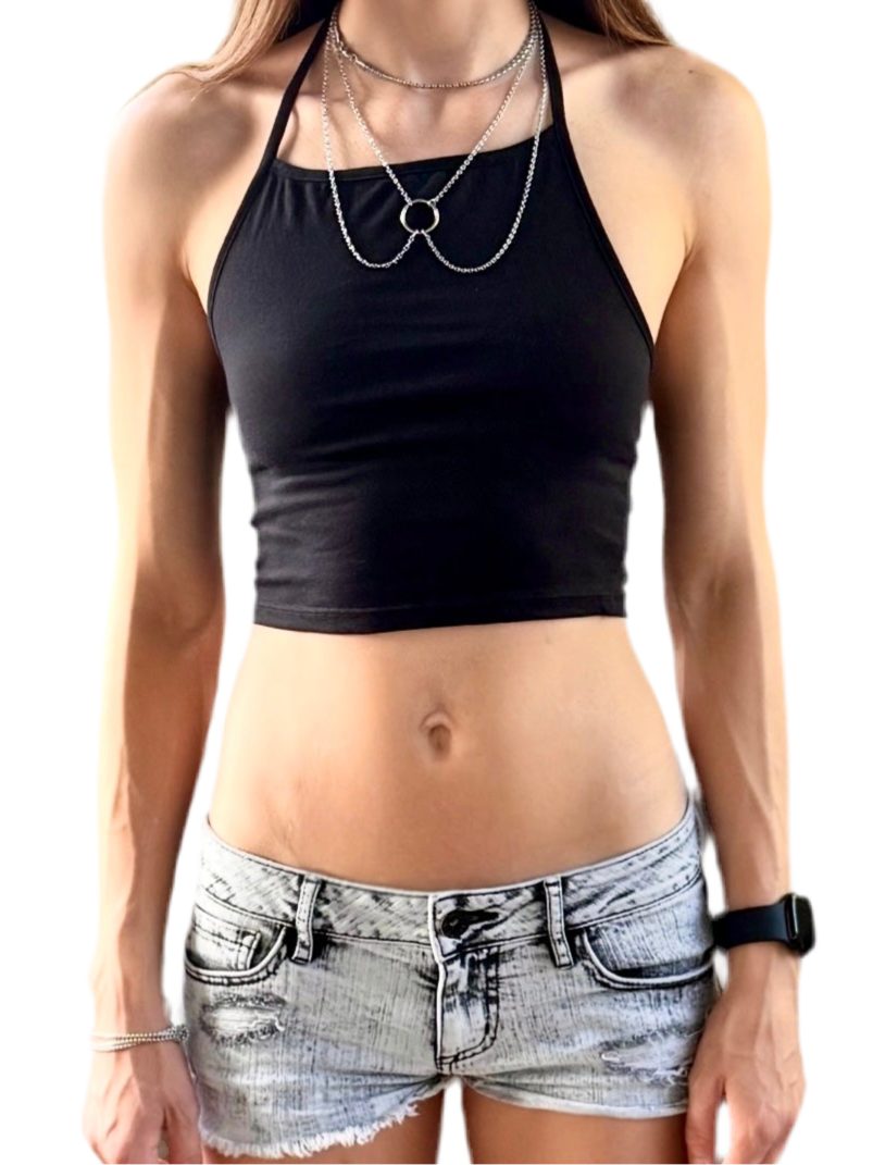 Black Halter Crop Top Cropped Tank top / Made in USA