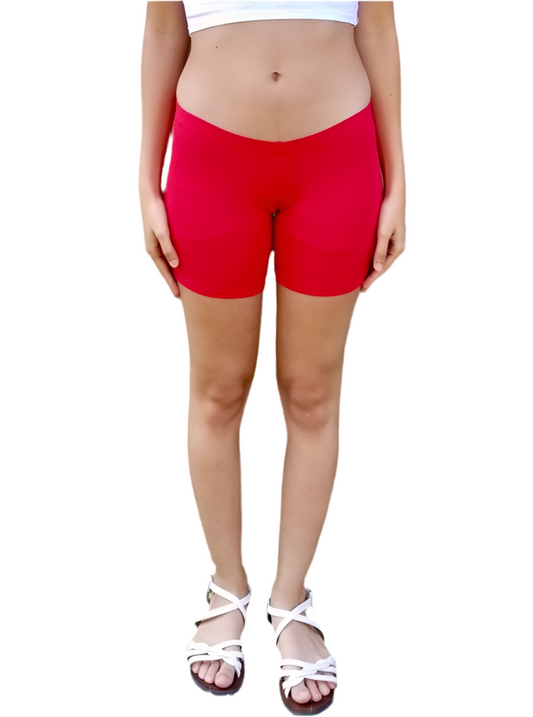 Ultra Low Rise / Super Low Rise Red Not So Short Mid Thigh Yoga Shorts/ Made in USA