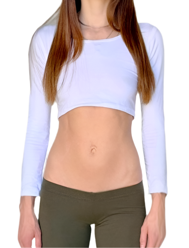 White Long Sleeve Form-Fitting Crop Top / Made in USA
