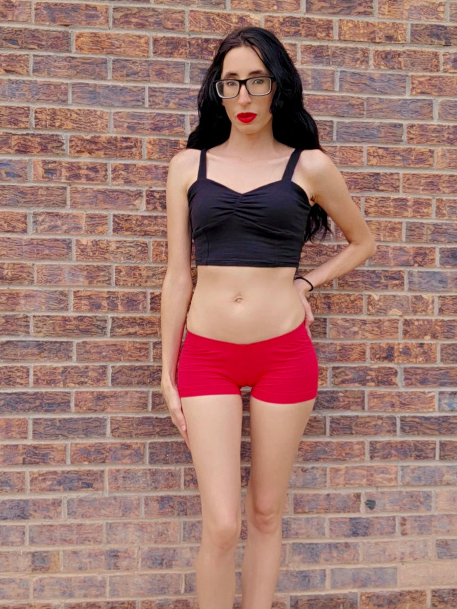 Black Spaghetti Lasagna Crop Tank Top / Made in USA