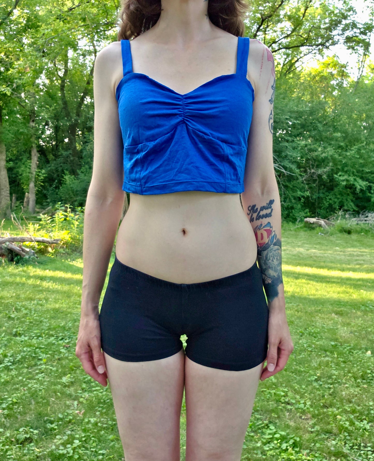 Blue Spaghetti Lasagna Crop Tank Top / Made in USA