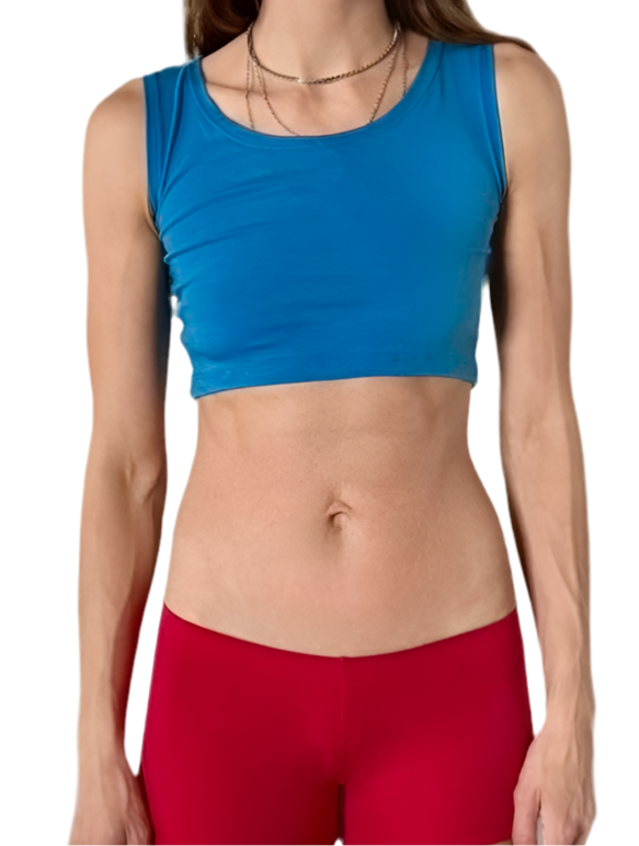 Blue Form-Fitting Crop Tank Top / Made in USA