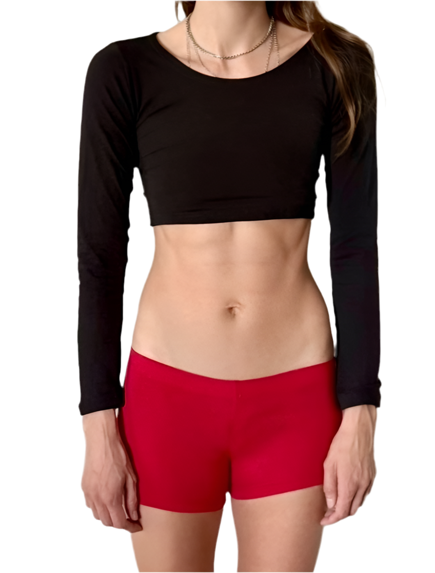 Black Long Sleeve Form-Fitting Crop Top / Made in USA