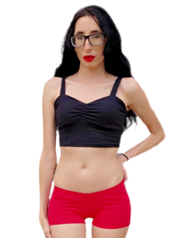 Black Spaghetti Lasagna Crop Tank Top / Made in USA