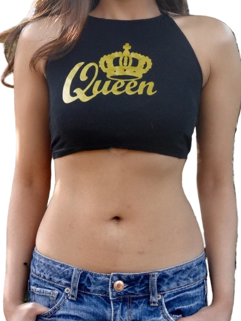 Queen Black Halter Crop Top / Made in USA