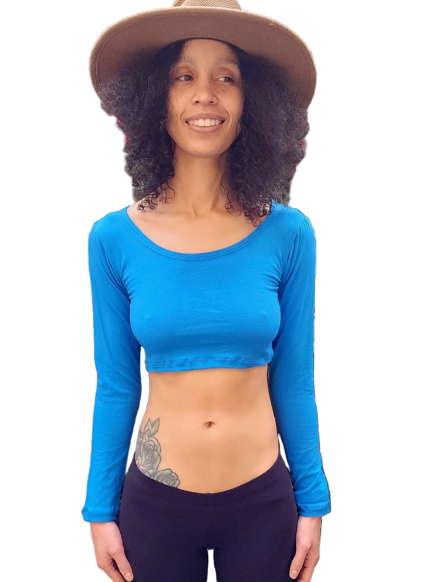 Blue Long Sleeve Form-Fitting Crop Top / Made in USA
